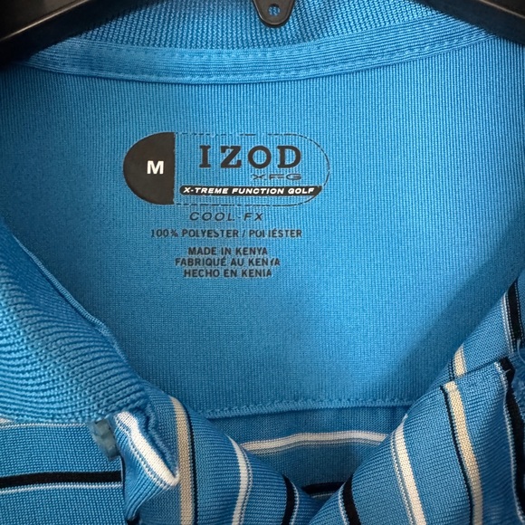 Izod Men's Light Blue and White Striped Polo Shirt - Picture 4 of 5